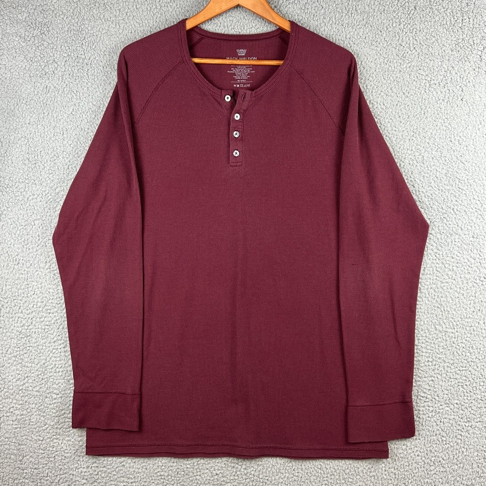 Mack Weldon Thermal Henley‎ Shirt Mens XXL Red Long Sleeve Wool Blend Casual